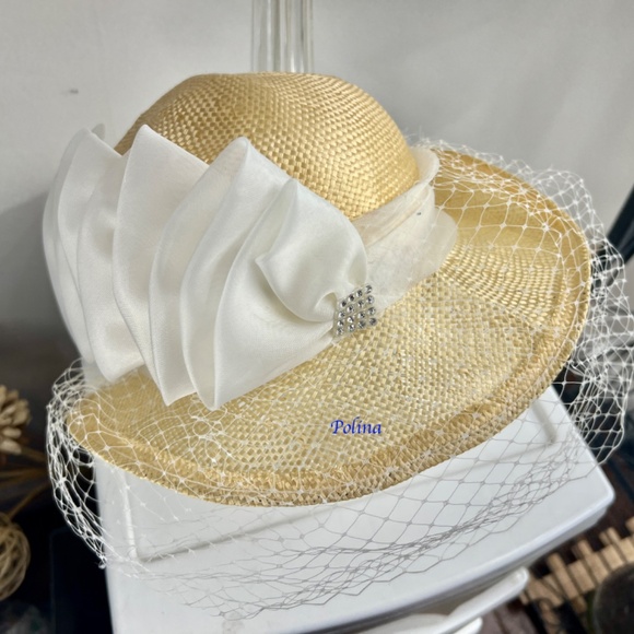 VINTAGE UNIQUE Joe Bill Miller Straw Hat with a veil - a nice church fancy hat! main image 9